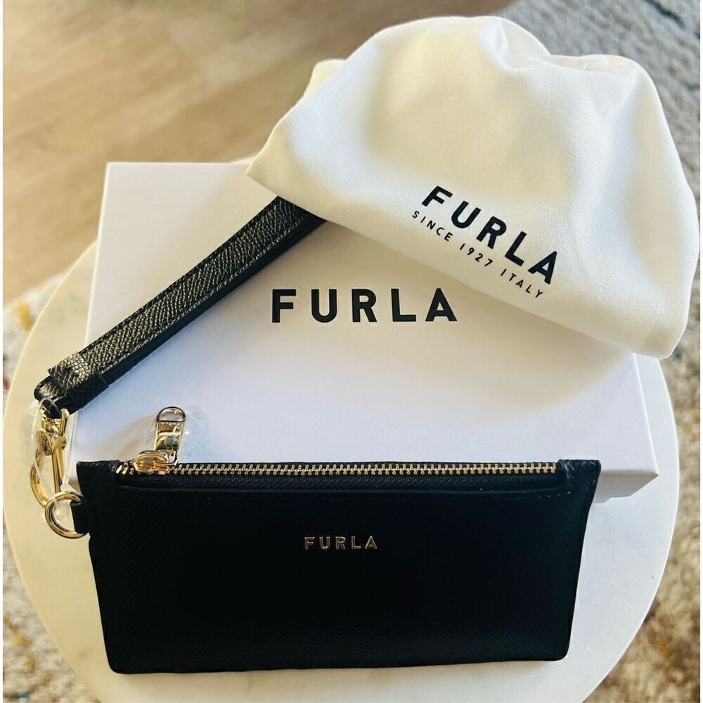 FURLA Classic Credit Card Case Leather Wallet Wristlet, Black,‎ Wrist Strap, NWT - Picture 15 of 16